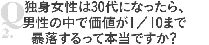 Q2 独身女性は30代になったら、男性の中で価値が1/10まで暴落するって本当ですか？