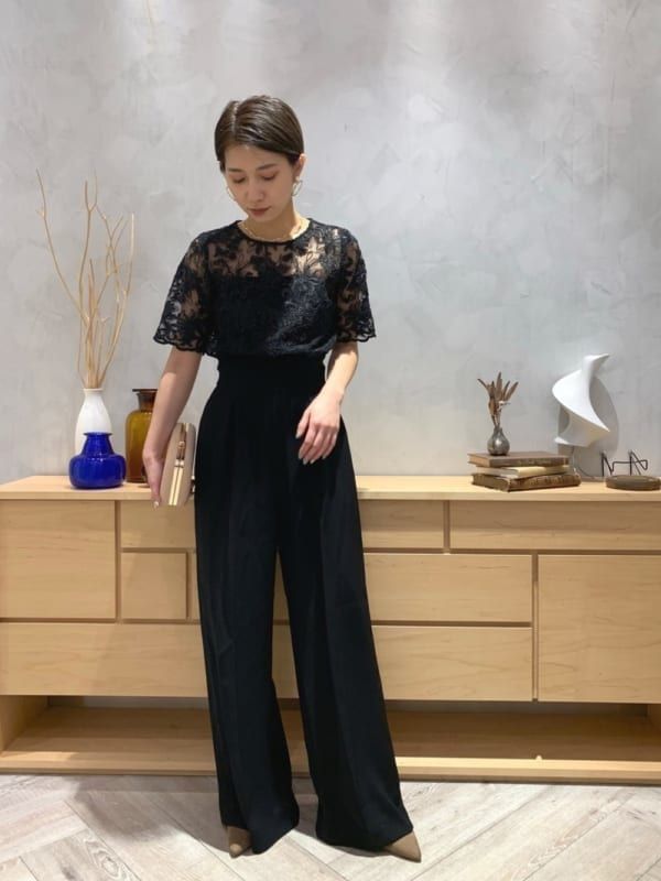 LAGUNAMOON 黒パンツドレスレース 結婚式 二次会 同窓会 お呼ばれ LAGUNAMOON LADY オーバーレースワイドパンツドレス 結婚式は