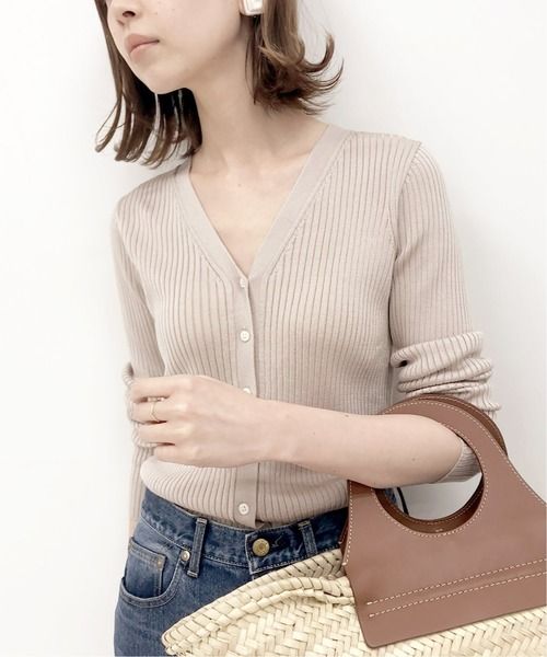 リブVネックカーディガン