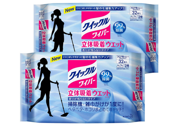 クイックルワイパー立体吸着ウェットシート 香り残らない32枚入×2個