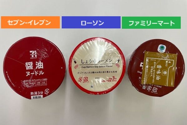 セブン－イレブン、ファミリーマート、ローソンのカップ麺