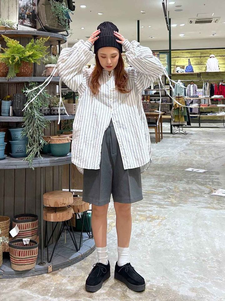 コットンサテンリボンスリーブシャツ ニコアンド