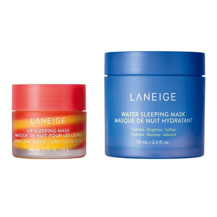 右／ウォータースリーピングマスク 70㎖ 3,740円、左／リップスリーピングマスク ピンクレモネード 20g 2,750円（ラネージュ TEL：0120-239-857）