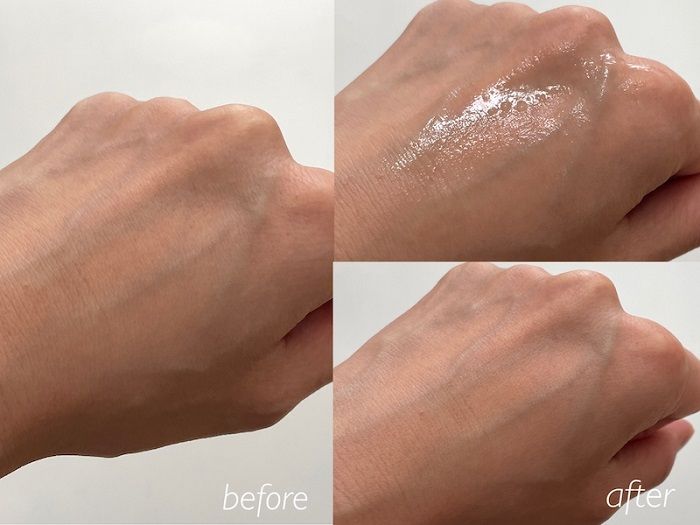 獺祭 オイルイン モイスチャライジングローションを手の甲になじませる