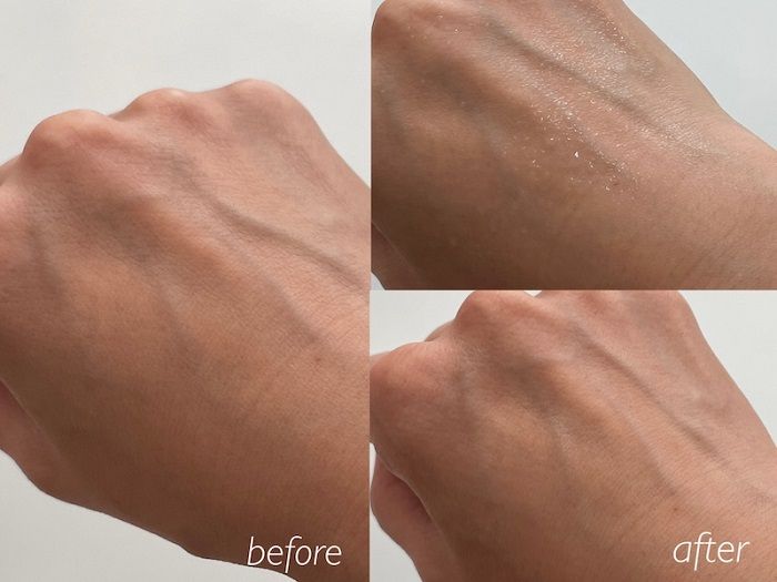 ナノアミノ オイルインミスト ブライトを手の甲になじませる