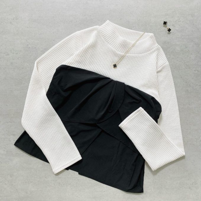 しまむらの「胸リボン配色リブプルオーバー」