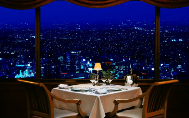 美しい夜景で食事の画像