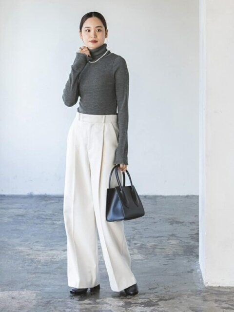 冬のきれいめワイドパンツコーデ