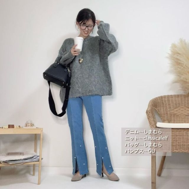 ランダムパールデニムPの青を着用したコーデ