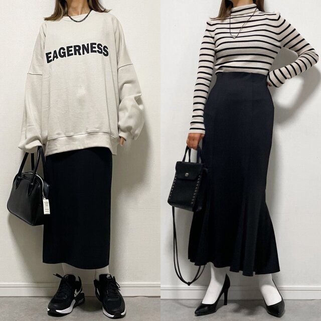 黒スカートのNGコーデ2つ