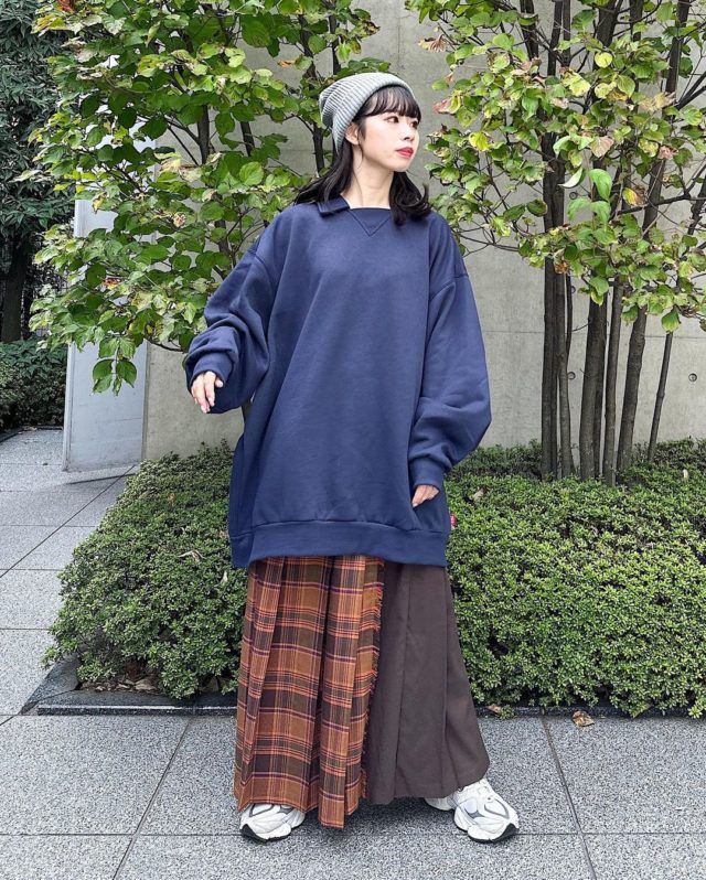オーバーサイズ＆チェックスカートコーデ