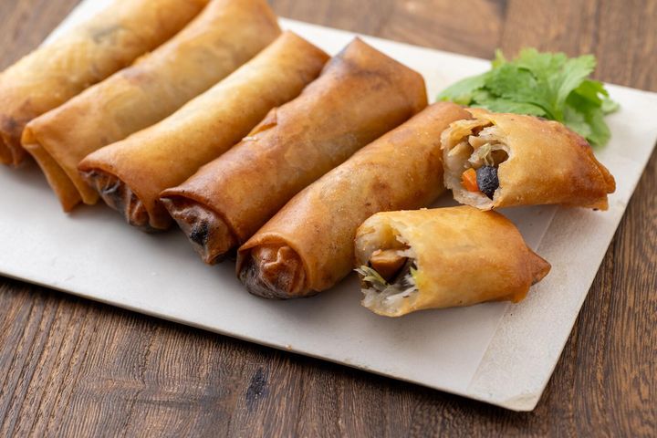お煮しめ×長ねぎの春巻き
