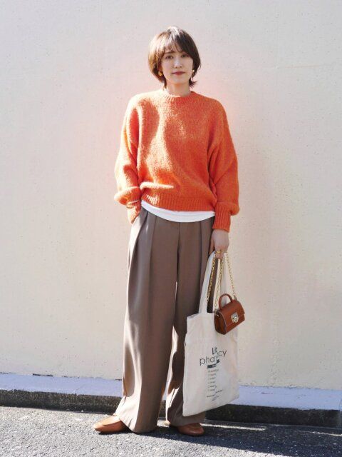 冬のカラーニットコーデ