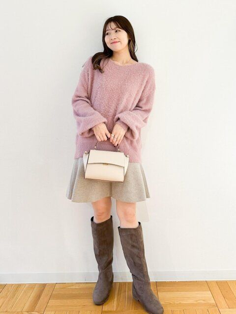 冬のカラーニットコーデ