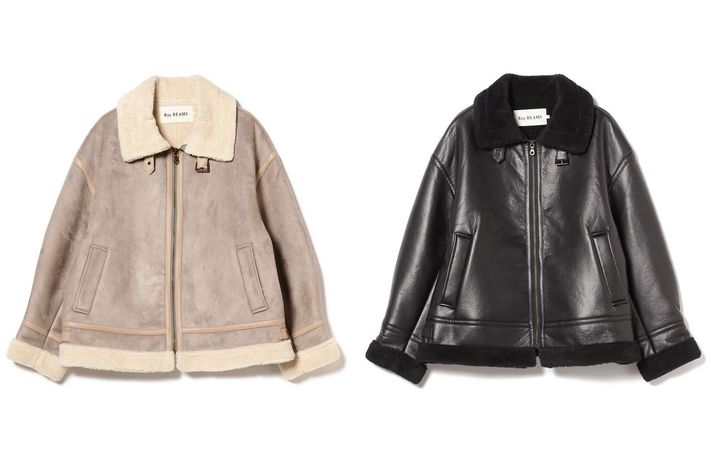 画像: 「フェイク ムートン ボマーブルゾン」各￥24,750 出典：レイ ビームス