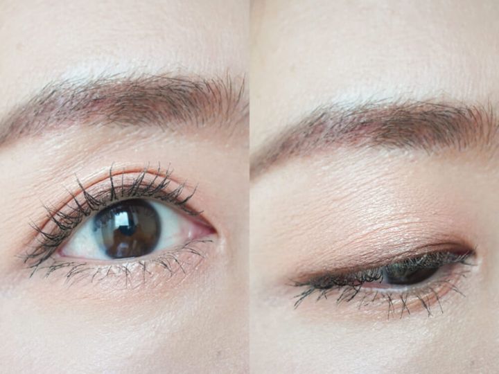 こちらは、「アイパレット 05ヌーディピーチ」でメイクをした状態です。コーラルピーチのおかげで目元のくすみが和らぎ、明るくやわらかな印象に