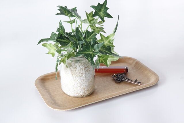 ダイソーの木造トレー（滑り止め付、24.5cm×14cm）は小物トレーとしてもおすすめ