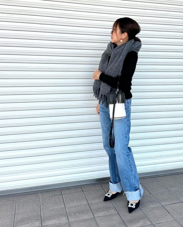 UNIQLOチャンキーストールコーデ1