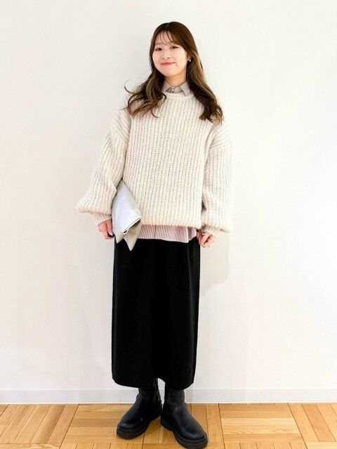 冬の黒ジャンパースカートコーデ