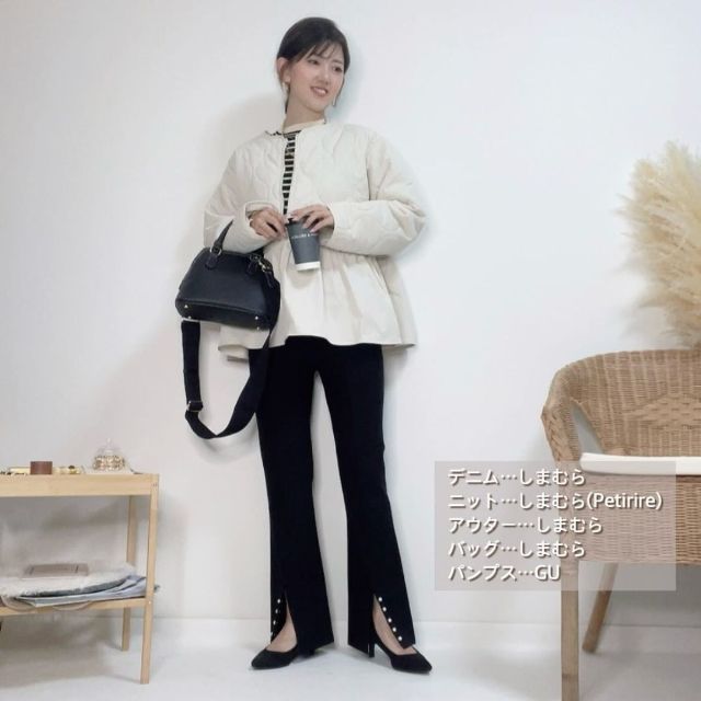 タテパールストレッチデニムを着用したコーデ