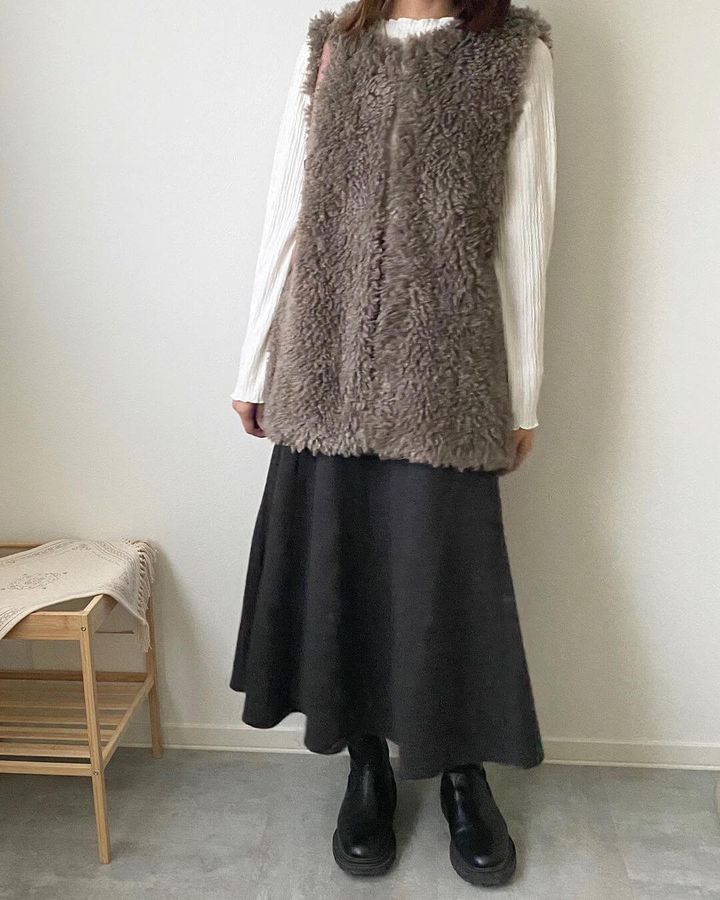 ブラッシュドリブフレアロングスカート(丈標準81.0～88.0cm)