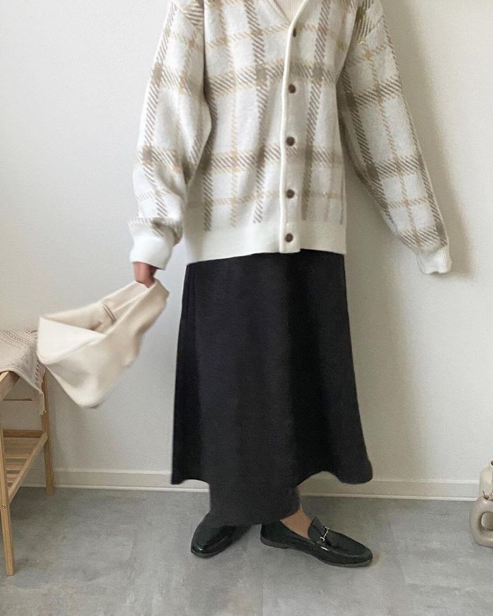 ブラッシュドリブフレアロングスカート(丈標準81.0～88.0cm)