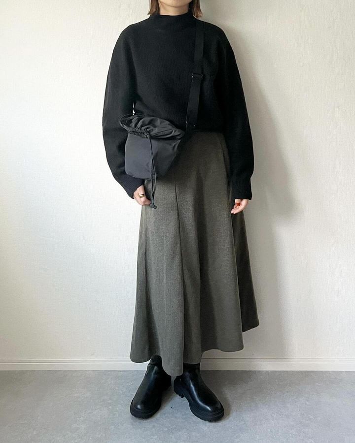 ブラッシュドリブフレアロングスカート(丈標準81.0～88.0cm)