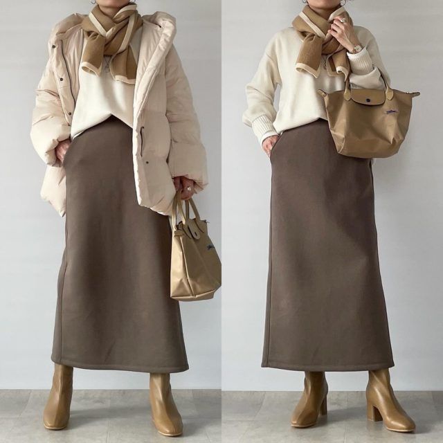 GU「ナローロングスカート」着用女性2面