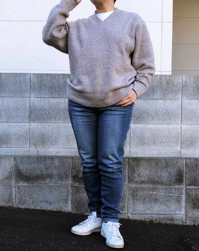 GU ブラッシュドヤーンVネックセーター（長袖）