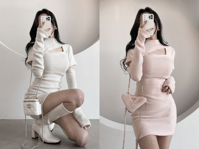 『起毛ボレロ風スリットスリーブワンピース』