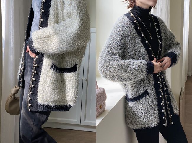 『フェイクパールチェーンシャギーカーディガン』