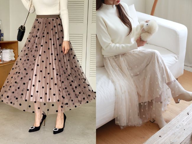 『ドットチュールサテンプリーツスカート』