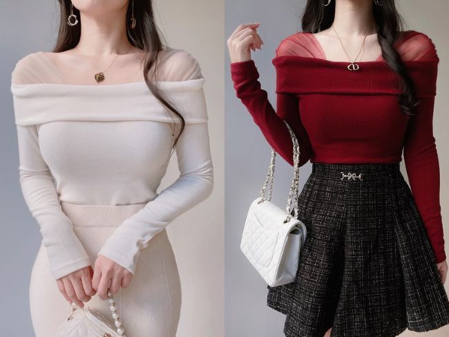 『シースルーオフショルTシャツ』