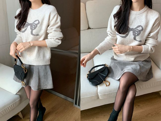 『リボンプリントニット』