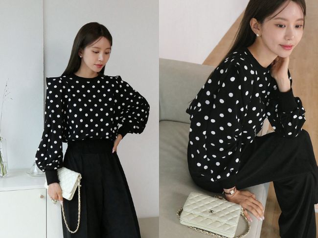 『ドットスウェット&ワイドパンツSET』