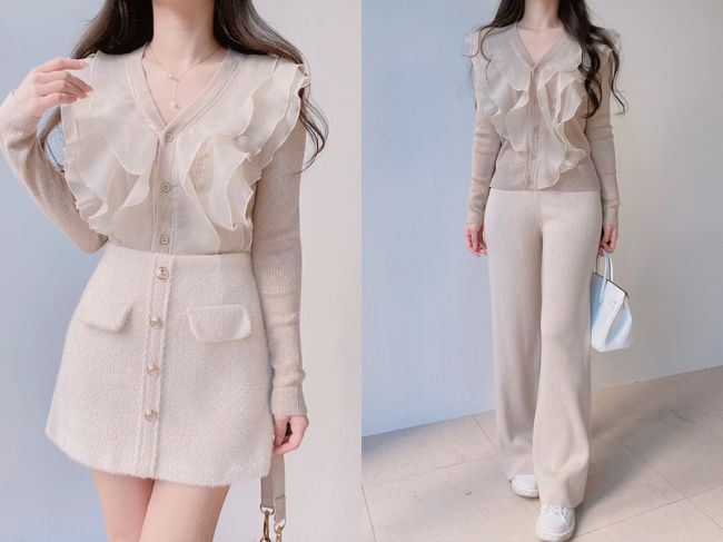 『オーガンジーラッフルカーディガン』