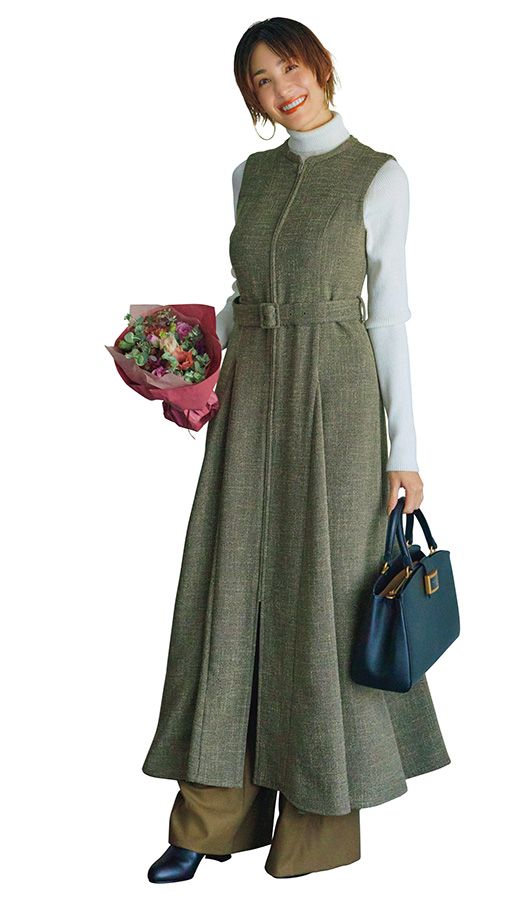 ワンピースとパンツの重ね着 洒落てる防寒コーデ