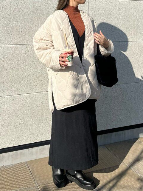 冬のキルティングアウターコーデ
