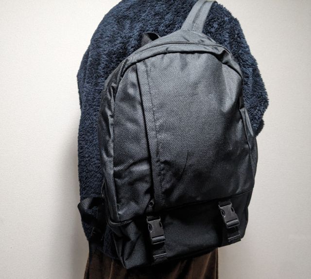 片紐だけで背負ったところ