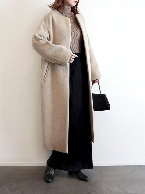 冬のロングコートコーデ