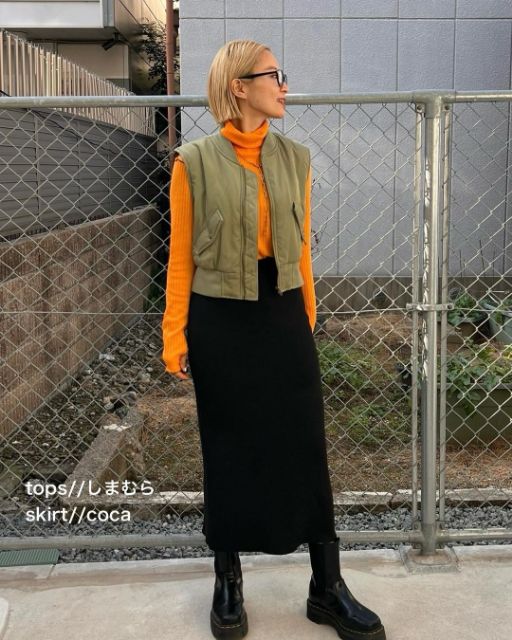 ツイルナカワタリミリタリベストを着用したコーデ