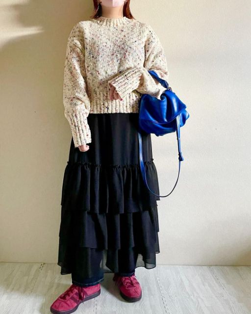 TT＊カラーネップニットPOを着用したコーデ
