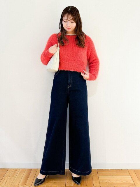 ワイドデニムのコーデ