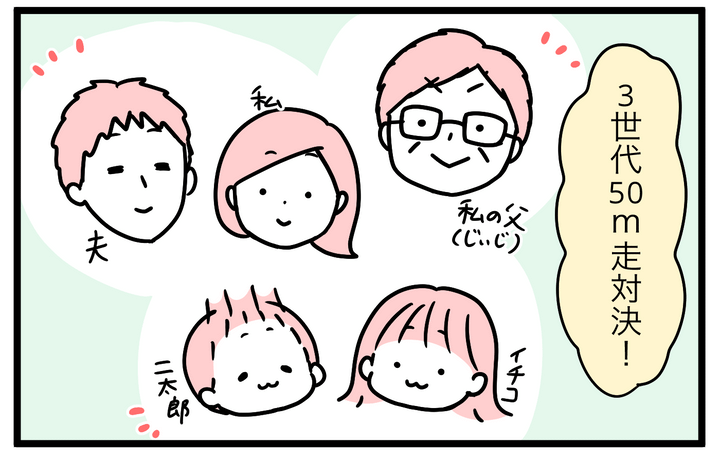 お正月に、親子3世代で50m走対決をすることになりました！