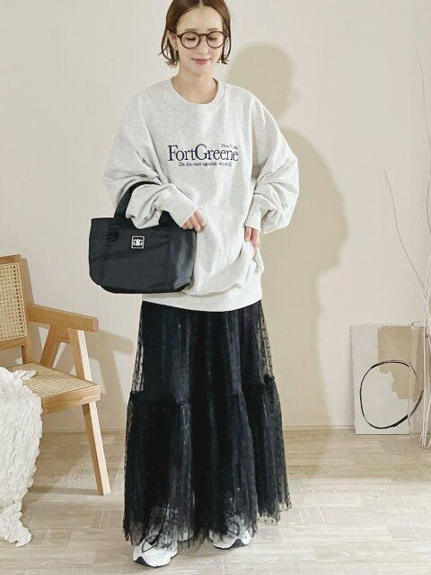 冬のチュールスカートコーデ