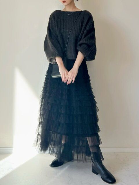 冬のチュールスカートコーデ