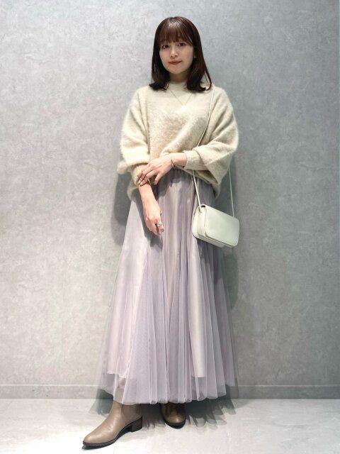 冬のチュールスカートコーデ