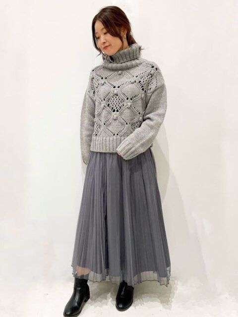 冬のチュールスカートコーデ