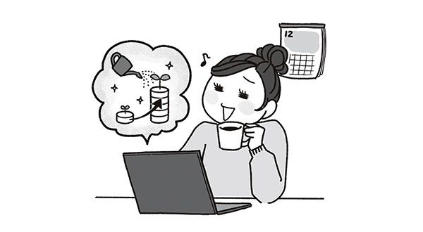 家計全体として1年でどのくらい貯められたか、収支を振り返る／イラスト