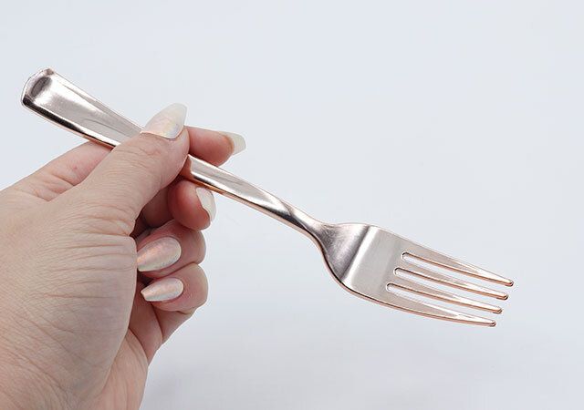 キャンドゥのフォーク 4P シャインカラーを持った様子